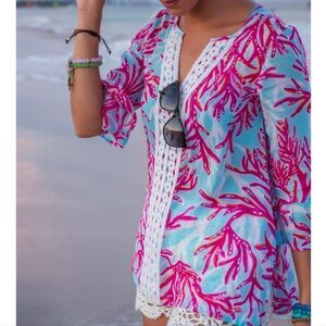 Lilly Pulitzer Luci V-Neck‎ Cotton Tunic Size XXS Lightweight Vacation Coastal